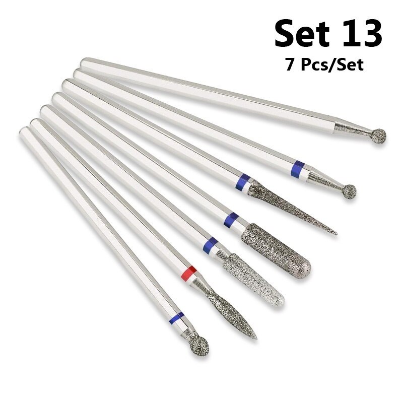 7 Pcs/Set Carbite Nail Grinding Head Nail Drill Bit Ceramic Mill Machine Set Cutter For Pedicure Electric Nail Files: Set 13