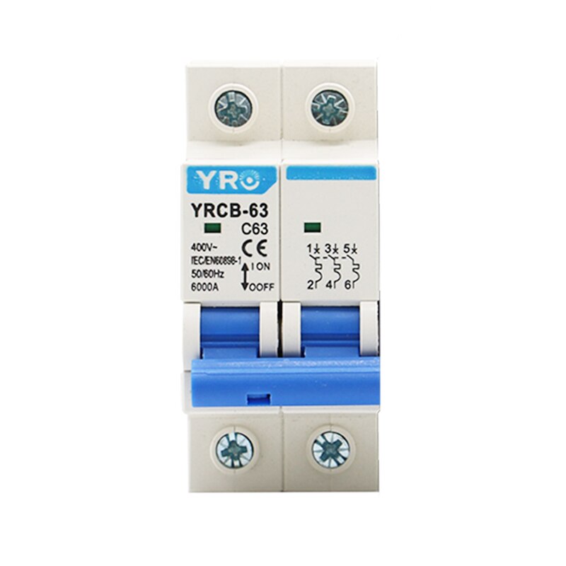 2P Ac 400V Mini Circuit Breaker Mcb 6A 10A 16A 20A 25A 32A 40A 50A 63A Circuit Protector YRCB-63