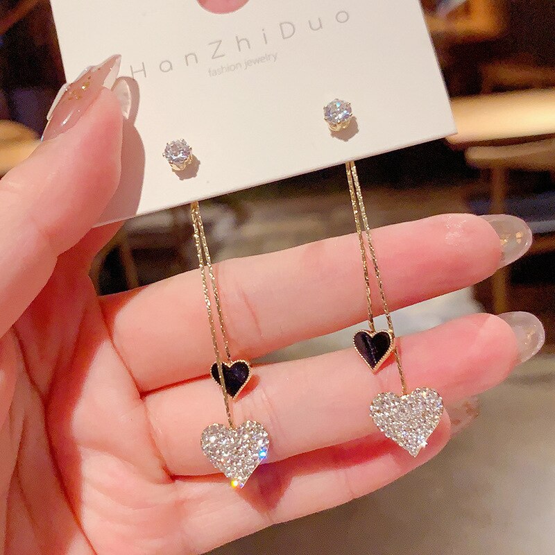 Crystal Liefde Kwastje Perzik Hart Lange Dangle Oorbellen Voor Vrouwen Leuke Zoete Sieraden