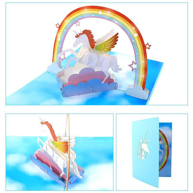Invitation 3D en papier couleur arc-en-ciel | Cartes de vœux couleur licorne faites à la main + enveloppe, d'anniversaire pour petite amie ou étudiante