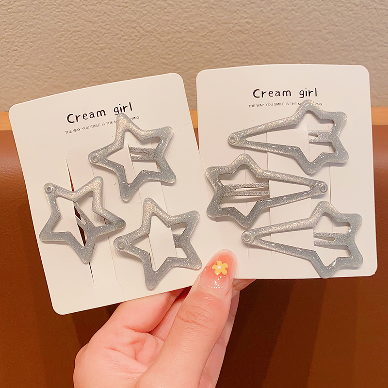 3/6 unids/set bebé niños colores dulces adorno de estrella brillante pinzas para el cabello mujeres niñas pasadores lindos horquillas accesorios para el cabello para niños: Rojo