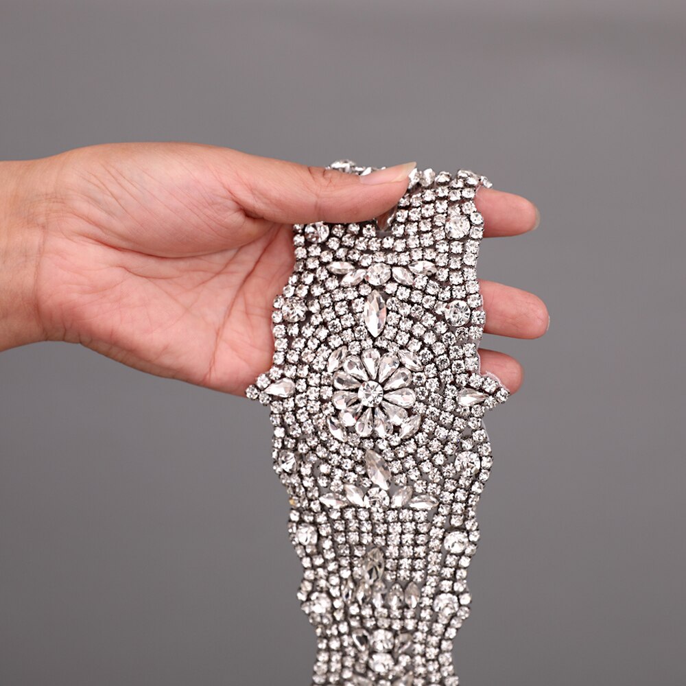 Topqueen Black Bridal Belting Indian Bruids Riem Sieraden Strass Kralen Bruids Riem Zwart Bridal Riemen Riem Met Stenen S233L: Applique no ribbon