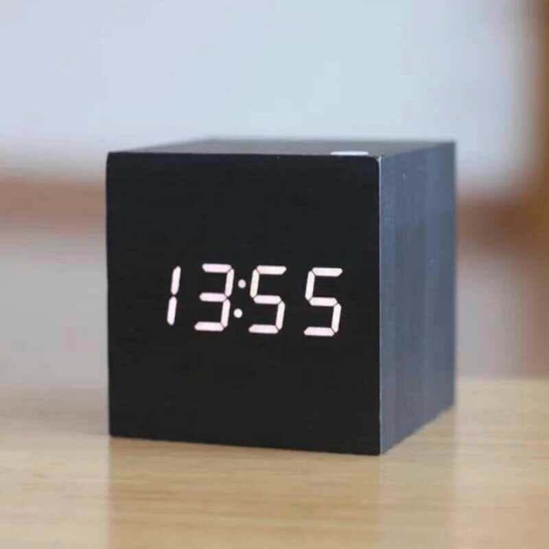 Alarm Clock LED Wooden Watch Table Voice Control Digital Wood Despertador USB/AAA Powered Electronic Desktop Clocks
