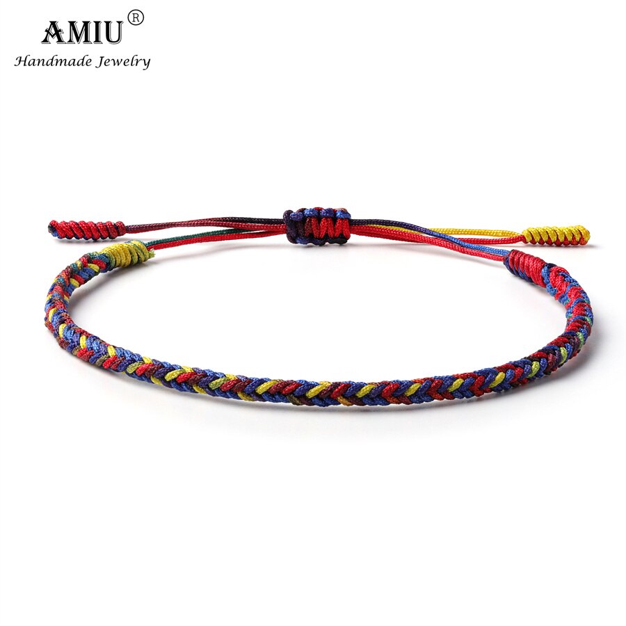 AMIU-Pulseras de la suerte Budista Tibetano hechas a mano, pulseras de colores degradados, amuleto de nudos de cuerda de , pulsera trenzada del Tíbet: 6
