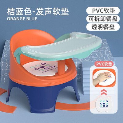 Silla de comedor con plato para niños, mesa para comer, silla para bebé, mesa de comedor, llamada trasera, taburete de plástico para bebé: orange double plate