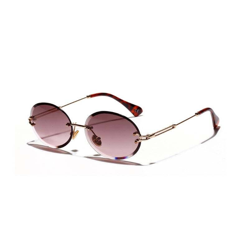 1 par diamantslebne retro ovale solbriller kvindelig krystal tekstur kantløse briller dame dekorativt tilbehør: Mørke lilla