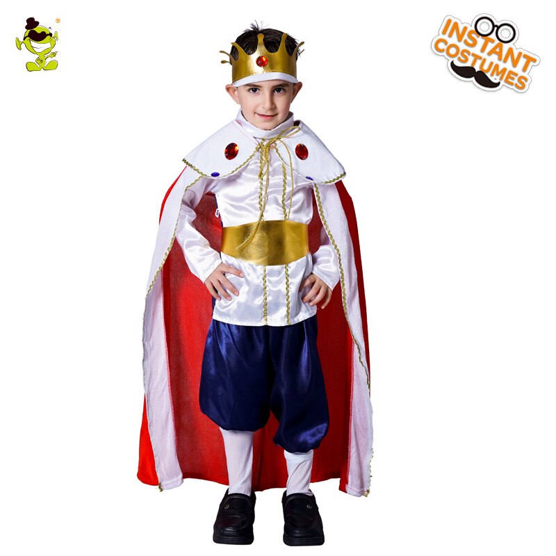 Disfraces de rey de lujo para niños, juegos de rol de Príncipe Noble con capa roja, ropa de actuación de líder del Reino para fiestas