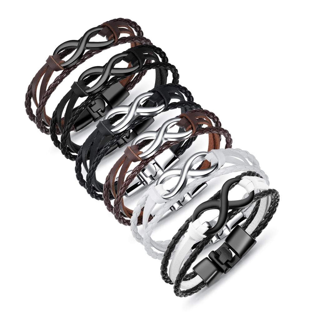 MAE Trendy Zinklegering 8 Vorm Infinity Armband Multilayer Gevlochten Lederen Touw Mannen Ketting Armband Mode-sieraden Mannelijke Decor