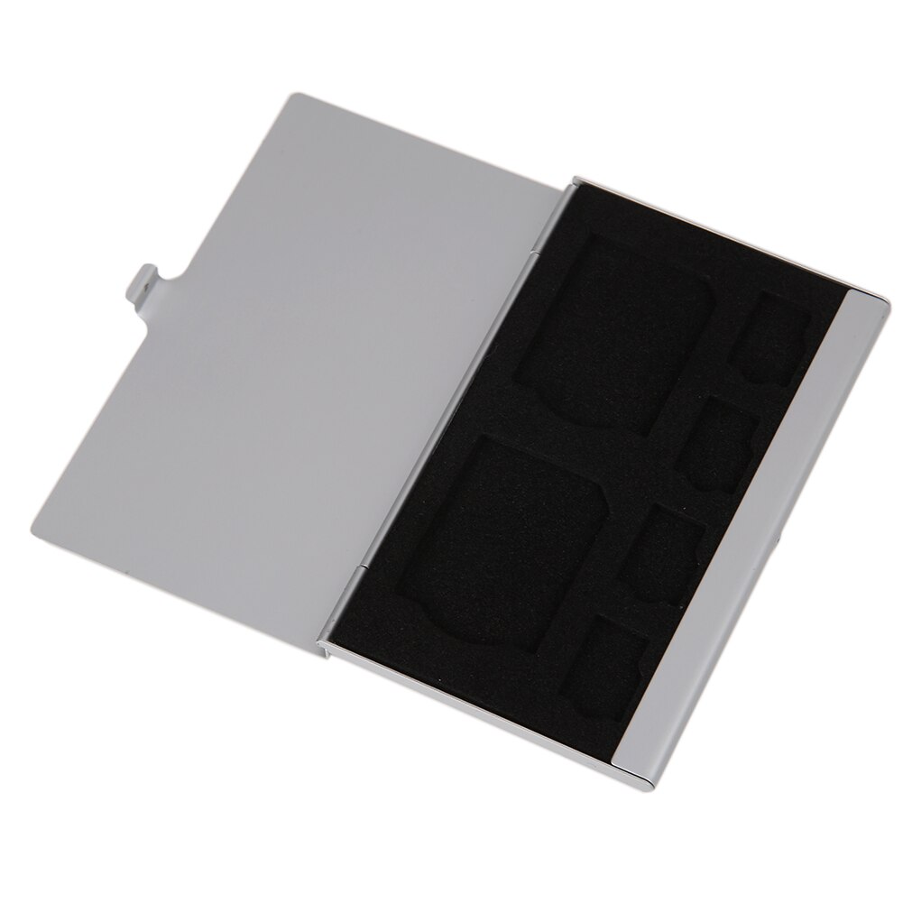 Silber Tragbare Aluminium Anti-statische EVA 2 SD + 4 TF Micro SD Karten Pin Speicher Lagerung Box Fall halter Protector