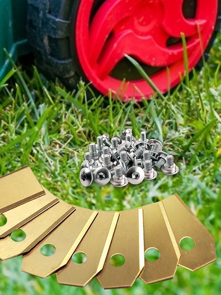 Outdoor Gardening Lawn Mower Blade Set Golden Titanium Plated Garden Machinery Lawn Mower Blade Set With Screws