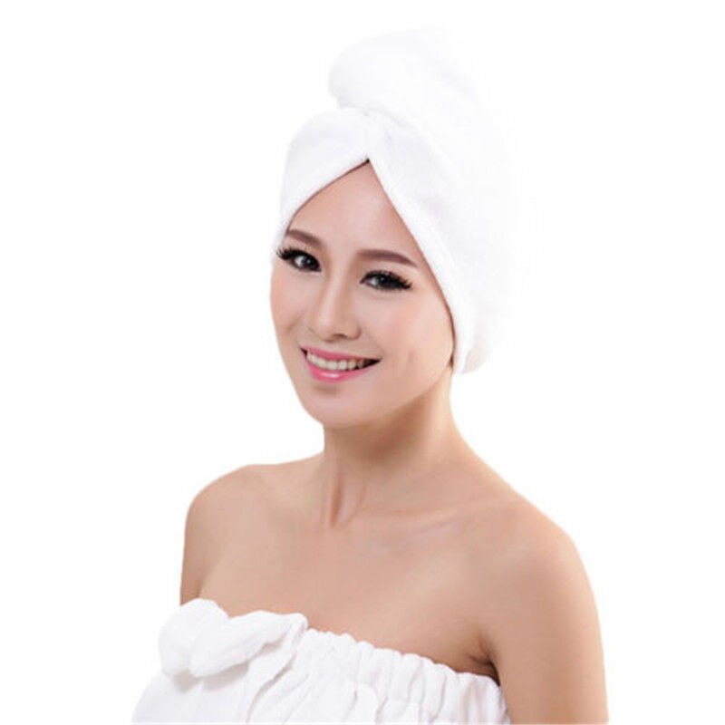 Magisk mikrofiber hår tørring håndklæde wrap hurtigtørrende turban hoved hat bun cap brusebad tørt bad brusebad pool: Hvid