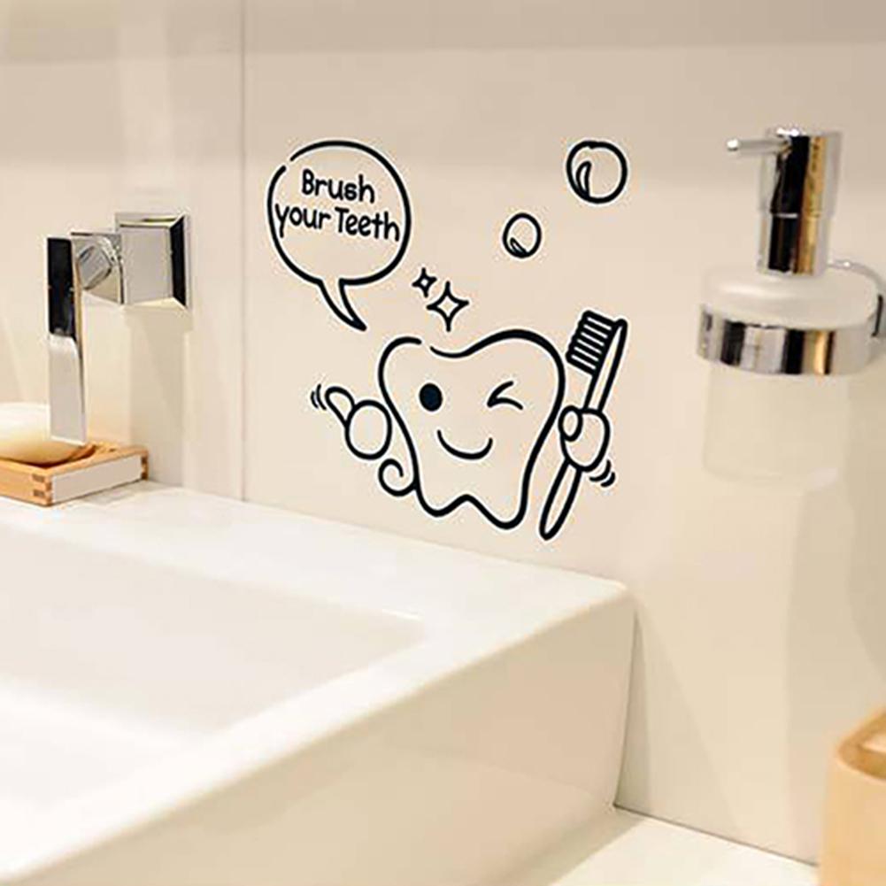 Removable Cartoon Tooth Brush Teeth bathroom glass wash toilet tile personality bath brushing wall sticker Art Decoration