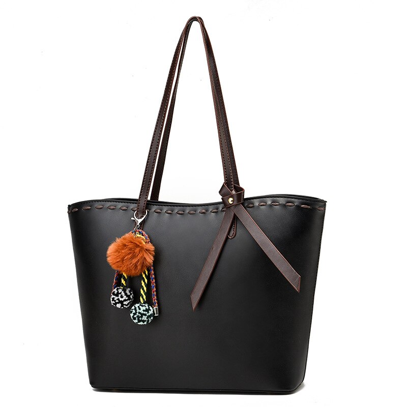 Hoge Capaciteit Casual Totes Effen Kleur Pu Lederen Schoudertas Crossbody Tassen Voor Vrouwen Vrouwelijke Messenger Bags Dames Handtas: Black