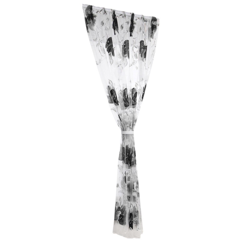 Scarf Curtains Valances Panel Vines-leaves Tulle Bedroom Vines Leaves Tulle Door Window Curtain Drape Panel Sheer Scarf Valances: Black