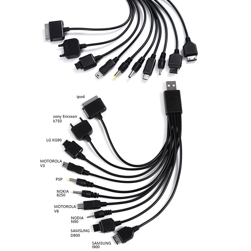 1Pcs 10 In 1 Lader USB Kabel Voor iPod Motorola Nokia Samsung LG Sony Xiaomi Ericsson K750 Consumentenelektronica data Kabels