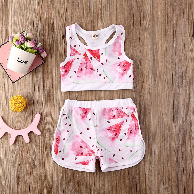 Traje de baño para niñas pequeñas, Tankini, conjunto de Bikinis sin mangas, trajes para niñas, conjunto de ropa de dinosaurio de sandía: watermelon / 110