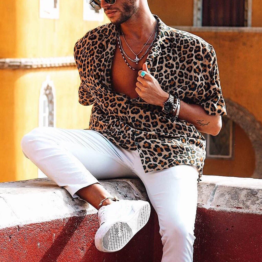 Leopard Print Shirt For Men Nightclub Shirt Chemise Homme Streetwear Long Sleeve Shirts Male Casual Slim Fit Shirt Camisa