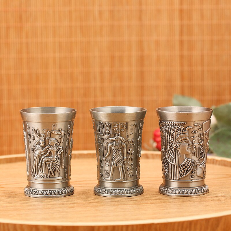Copa de cobre antigua Retro del antiguo Egipto, vaso de chupito de licor y licor, obra de arte en relieve 3D, cóctel, copa de vino pequeña