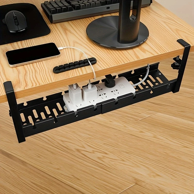Un organizador de cables flexible retráctil para escritorios Un cesta de bandeja de cables no perforada para gestión de cables