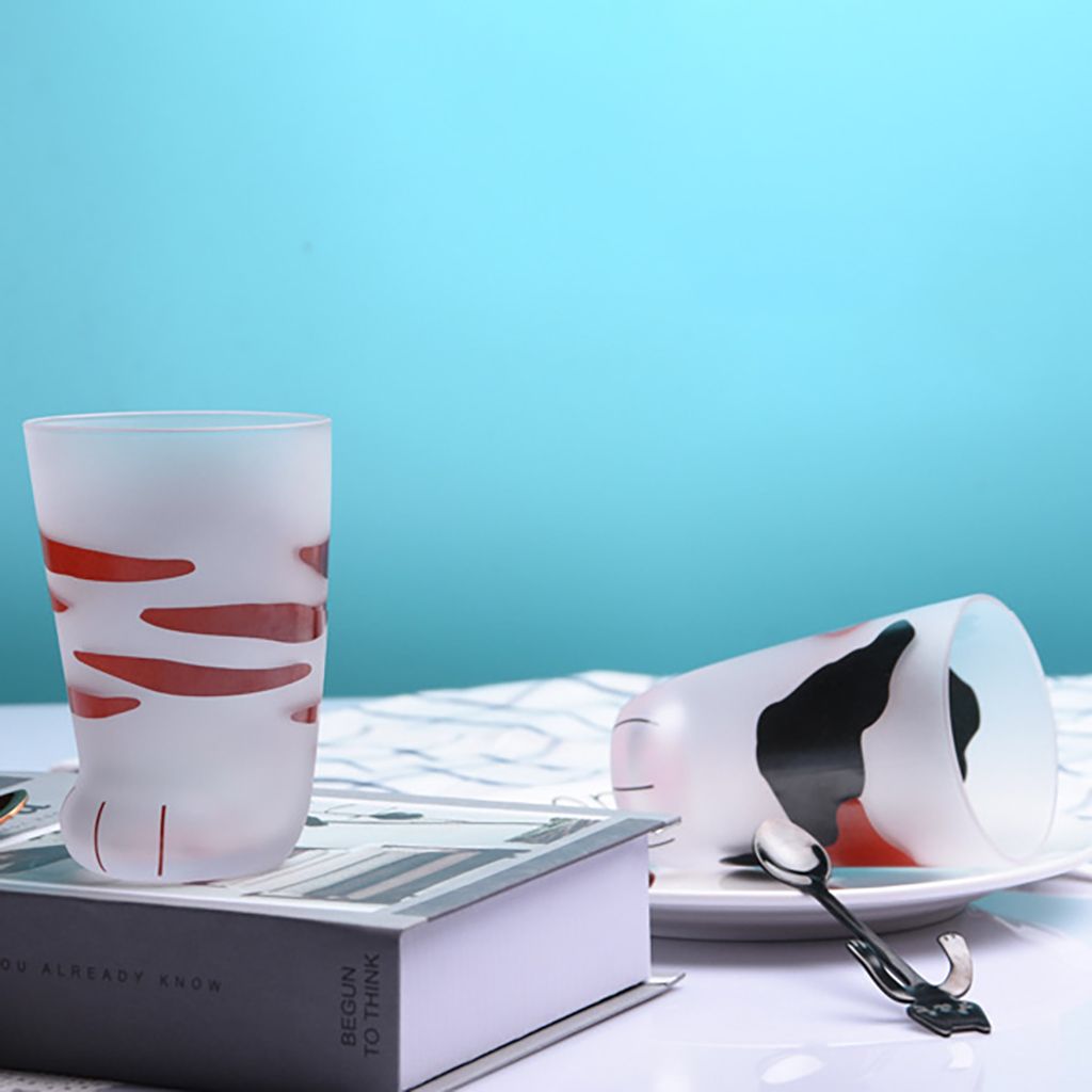 1Pc 300 ML Funny Cute Cat Paw Glass Cup Personality Frosted Cat Claw Shape Coffee Cup For Home,Office,Bar