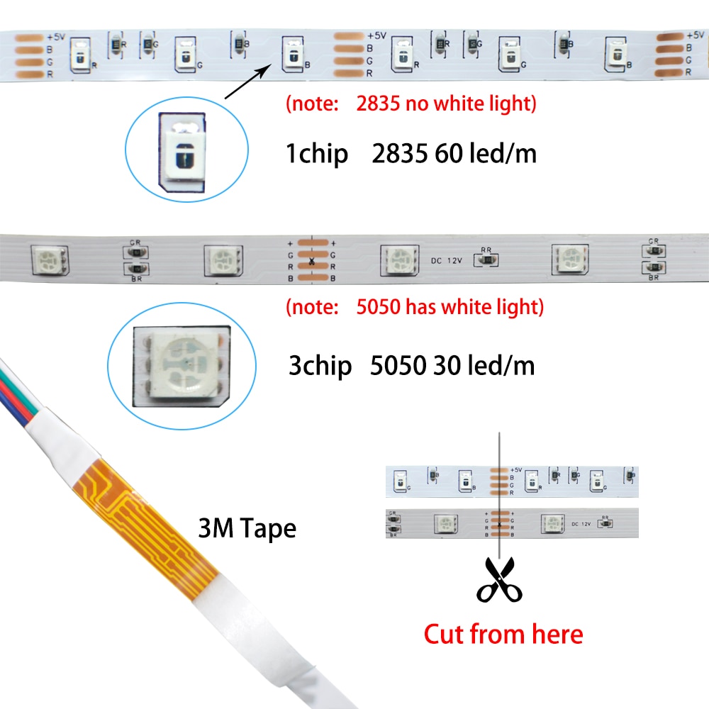 LED Bluetooth Luces 2835 Flexible Waterproof Strips Lights Led RGB Tape Sm-5050 Diode 5M 10M 15M DC 12V Remote Control+Adapter