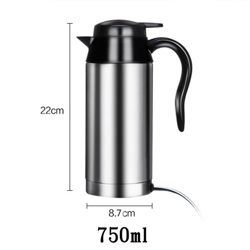 Tetera eléctrica de acero inoxidable de 750ml y 12V, termos de viaje para calentar café, té, Motor de taza, agua para uso en coche