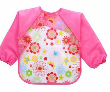 Leuke Cartoon Slabbers Lange Mouw Art Schort Dier Kiel Kinderen Bib Burp Kleding Zachte Voeden Eet Peuter Waterdichte Baberos: 12pink flower