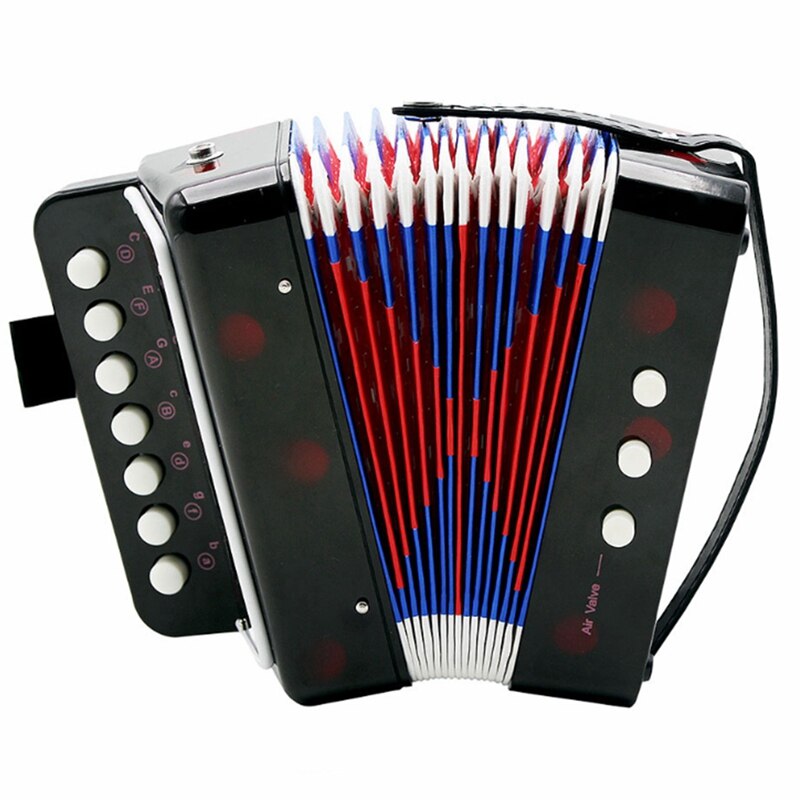 Mini litet klaviatur dragspel rytm pedagogiskt musikinstrument band med munspel (run färg)