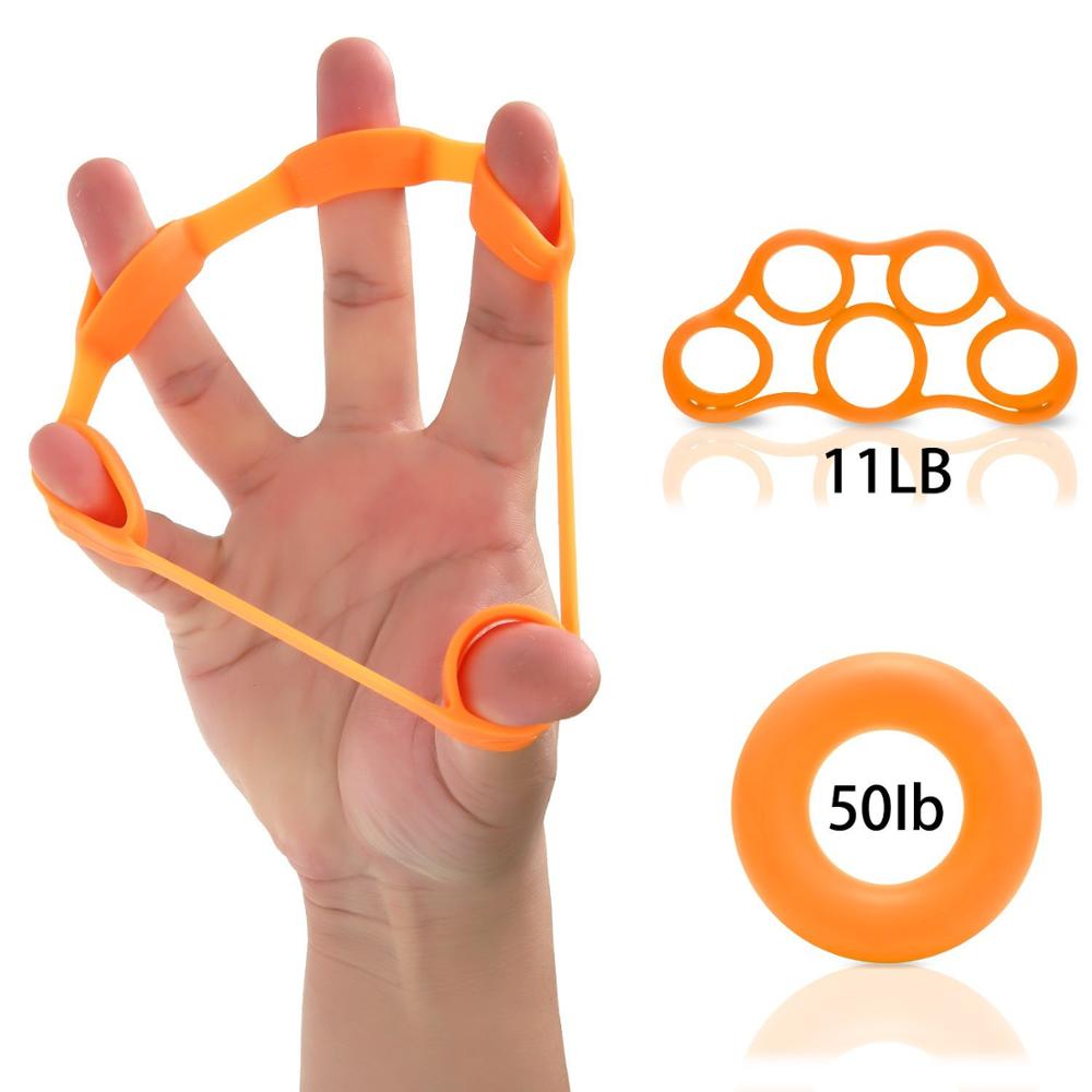 3 niveauer finger modstand bånd gummi elastik bånd håndgreb ring expander træning stretch træning fitness udstyr: Orange