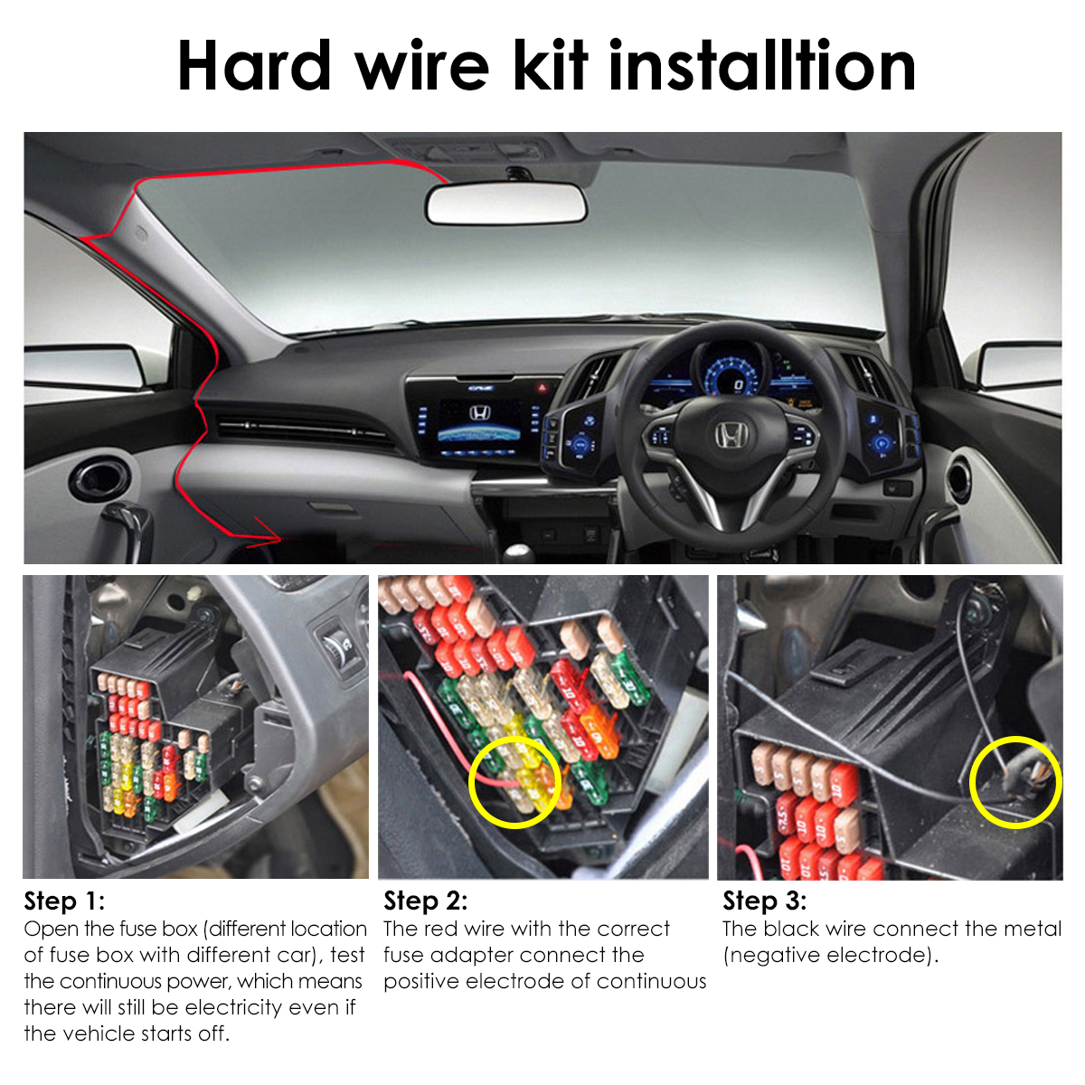Vantrue 11,5 pieds TypeC et Mini USB 12 V 24 V à 5 V Kit de fil dur pour caméra de tableau de bord avec porte-fusibles de Circuit Mini ACN ATO faible tension