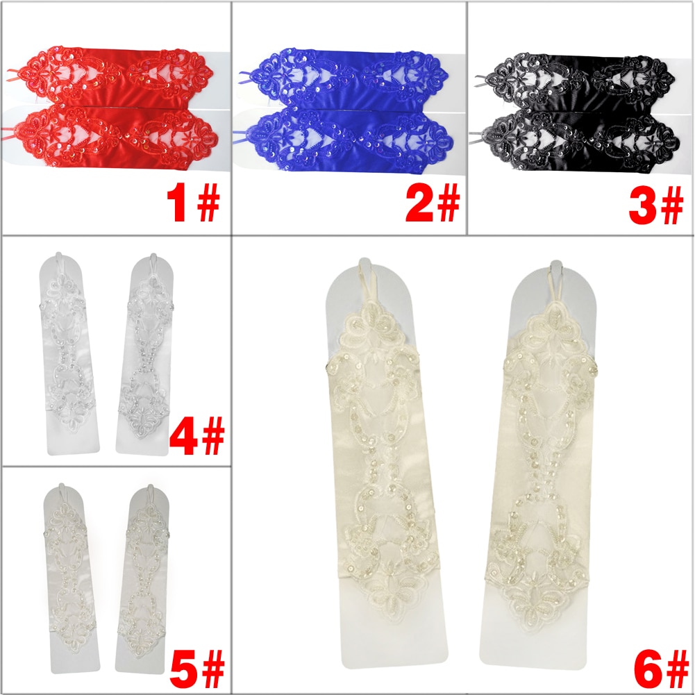 6 Colors Gloves Fingerless Satin Party Prom Bride Gloves For Women Female Long Gloves