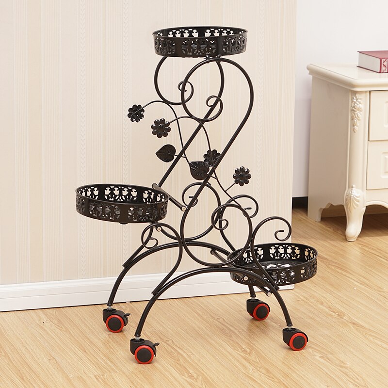 Wrought iron flower stand multi-layer push-pull mobile wheel flower stand living room flower pot stand floor green hanging hangi