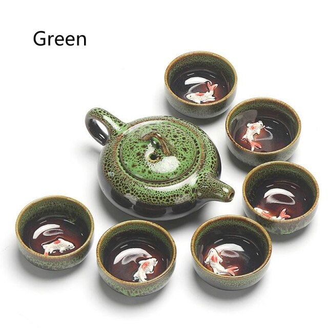 Chinese Kung Fu Thee Set Keramische Glazuur Theepot Porselein Teaset Draagbare Thee Kopjes Thee Ceremonie Theewaar Sets Voor vriend: green