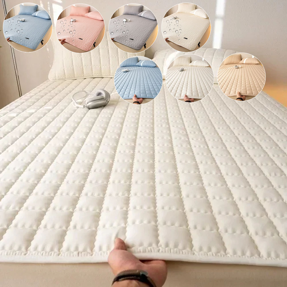 Vanntett madrassbeskytter sengetøy vattert overmadrass med elastisk bånd mykt beskyttende sengeteppe bettlaken 200 x 220