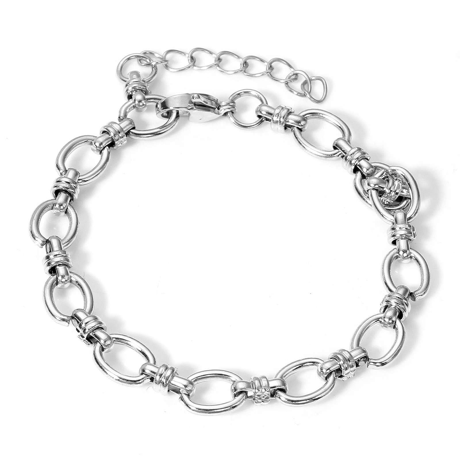 1 pulsera de cadena ovalada de acero inoxidable llamativa, pulsera de cadena de Metal Punk hecha a mano, exquisita para mujeres y hombres, de joyería de 17,5 cm: Estampado en caliente