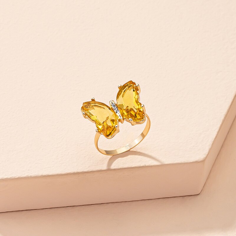 Butterfly Mood Ring Gradient Color Crystal Temperature Ring Jewelry for Women Kids Birthday Gold Butterfly Rings: R697