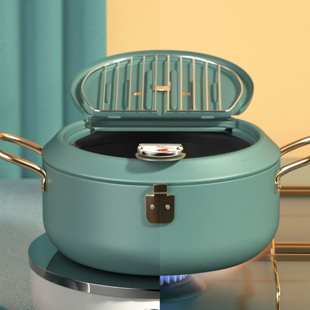 Nonstick Carbon Steel Frying Pot Easy Pour Deep Pot with Oil Drip Drainer Rack