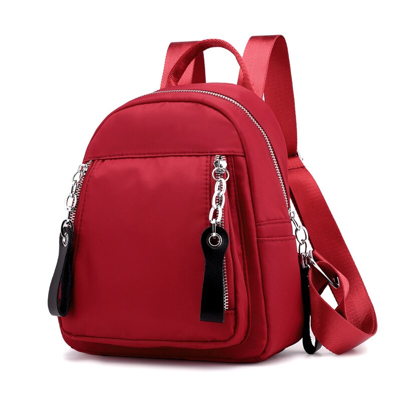 Kvinnor ryggsäck vattentät nylon ryggsäckar dam dagliga förpackningar casual liten storlek reseaxelväska bolsa mochila: Vinröd