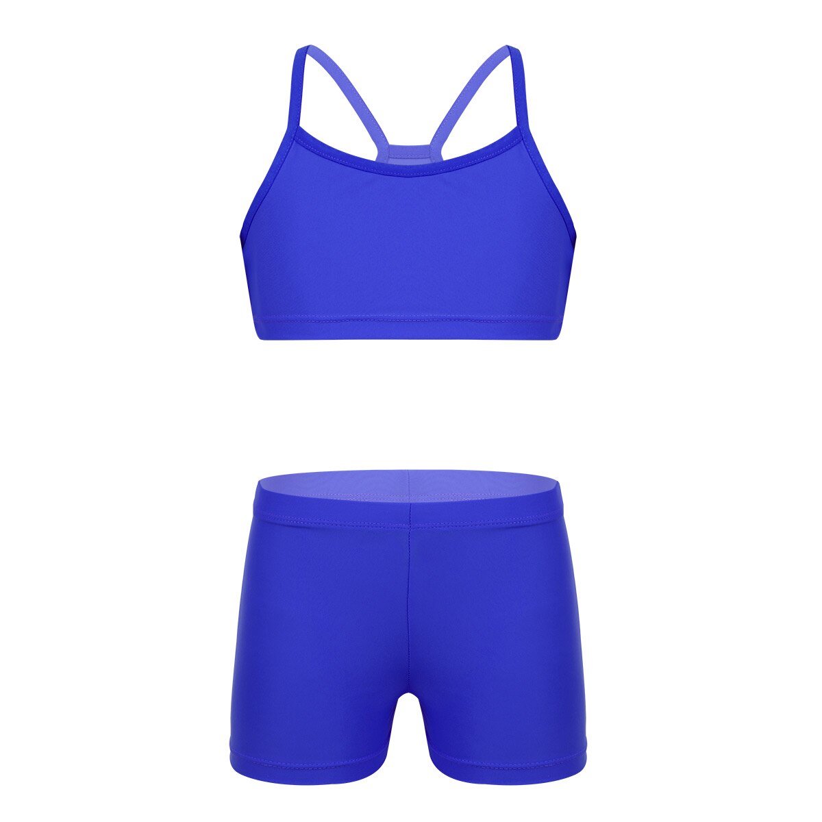 Kid Girls Clothes Set Summer Solid Short Tank Tops Shorts Sports Gym Workout Two-piece Children Kids Clothes: Blue / 11-12