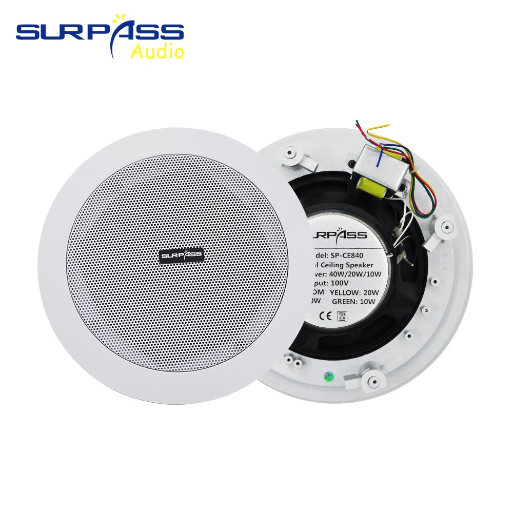 8" Passive Coxial Ceiling Speaker 40W Indoor Passive Public Address Broadcast Background Music System for Home Theater Audio