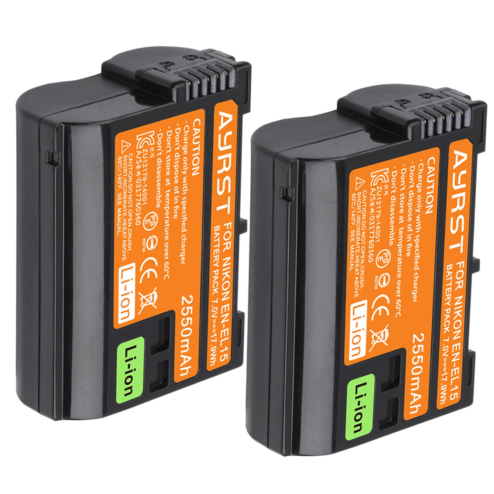 2 Pcs 2550mAh EN-EL15C EN-EL15 Batterie + LED USB Dual Ladegerät für Nikon Z5,Z6, z6 II,Z7,Z7II D600 D610 D600E D800 D800E D810