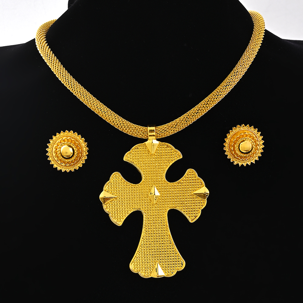 Saoedi-Arabië 24K Goud Kleur Ethiopië Vrouwen Sieraden Ketting Oorbel Afrikaanse Arabische Bruids Set Habesha Eritrea Party: Antique Silver Plated