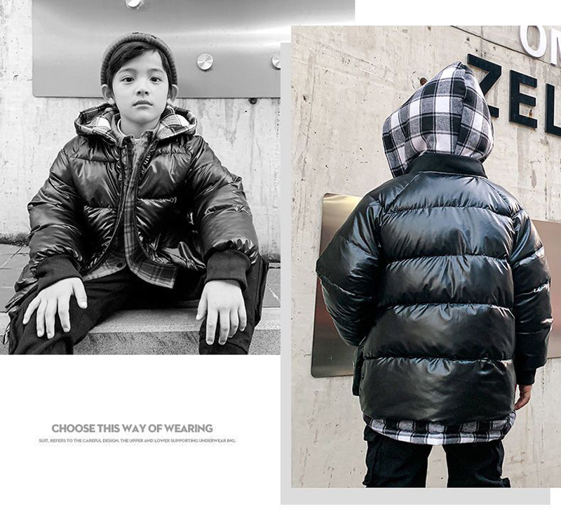 Jungen-daunenjacke für herbst und Winter, kariert, wasserdicht, winddicht, mit kapuze, kinderkleidung 6 8 10 12 jahre