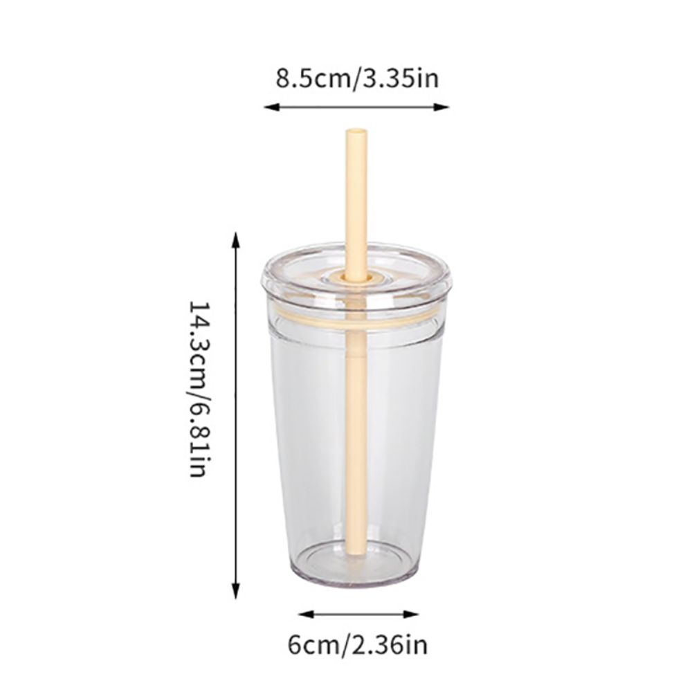 Taza con pajita portátil de 450ml, vaso transparente de una sola capa para beber, vaso de plástico reutilizable para coche, hogar