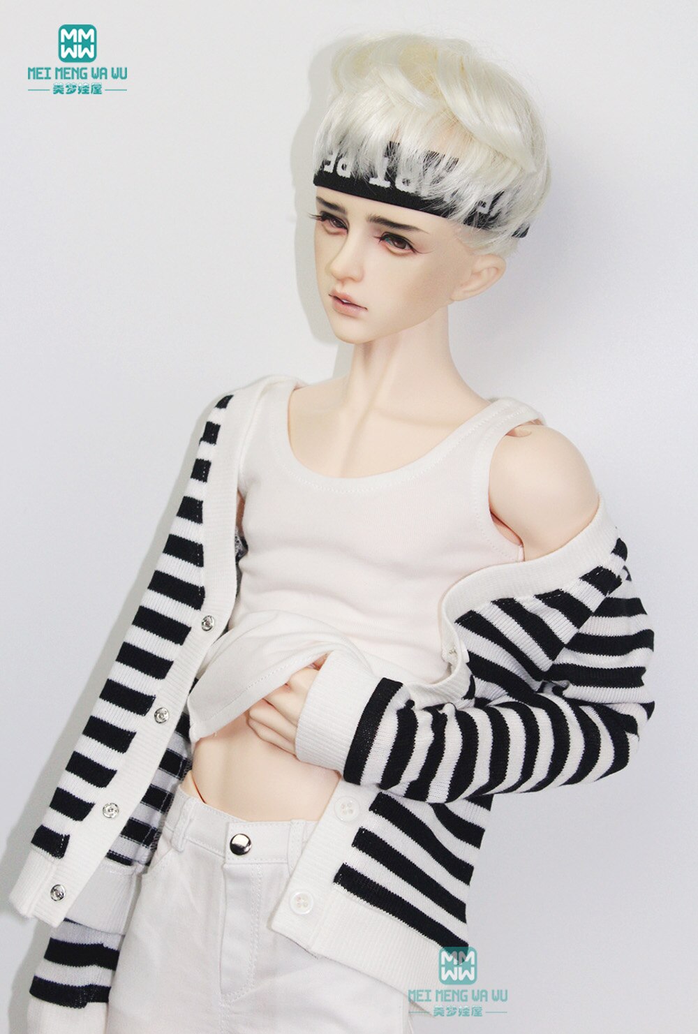 Clothes for doll fit 68-70cm BJD doll Black and white striped cardigan