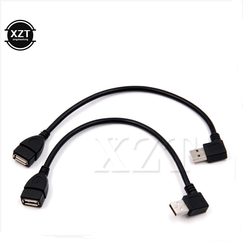 Zwart 2 stuks 20cm Links/Rechts Haaks 90 Graden USB 2.0 Type A Man-vrouw USBCable Extension kabel