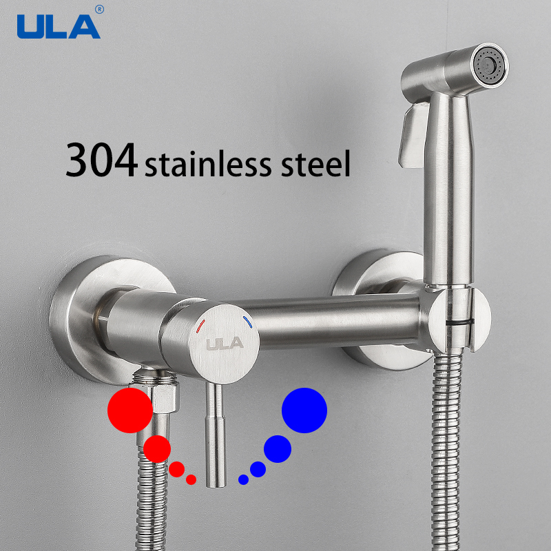 ULA Gold Bidet Wasserhahn Wc Wasserhahn Edelstahl Handheld Bidet Spritzgerät einstellen Kalt warm Wasser Mischer Kran Badezimmer Dusche Kopf