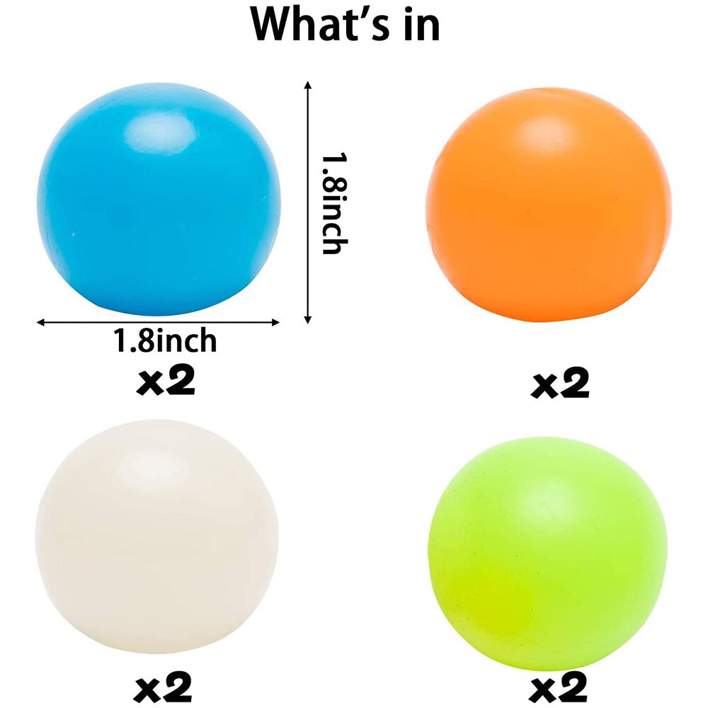Lichtgevende Stress Ballen Kleverige Doel Bal Voor Plafond Squishies Speelgoed Voor Kinderen Zintuiglijke Squeeze Ballen 8Pcs