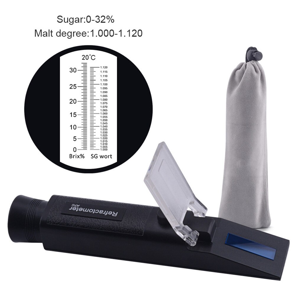 Hydrometer With ATC Beer Testing Measuring Tool Portable Refractometer Alcohol Fruit Sugar Wine 0-32% Brix Dual Scale