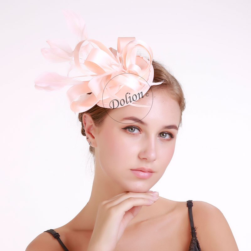Señora sombrero de fieltro chicas maquillaje sombrero femenino estilo británico malla tocado Accesorios nupciales para el cabello sombreros de B-8295: Rosa